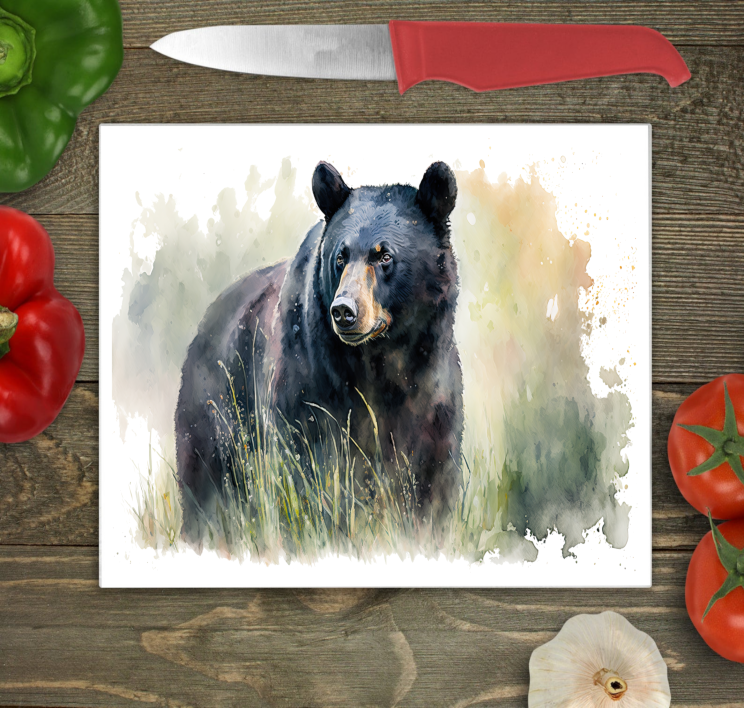 Black Bear Glass Chopping Board, Black Bear Cutting Board